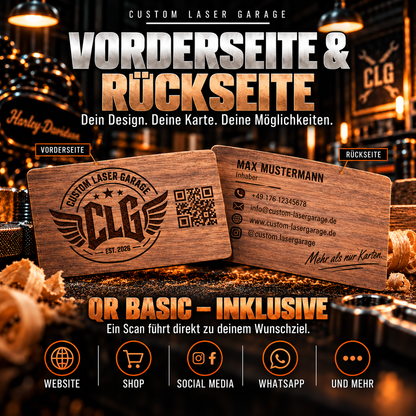 CLG Premium Holz Visitenkarten mit Lasergravur & QR-Code