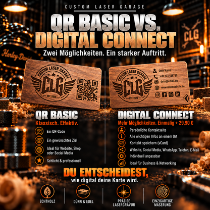CLG Premium Holz Visitenkarten mit Lasergravur & QR-Code