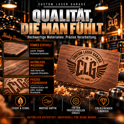 CLG Premium Holz Visitenkarten mit Lasergravur & QR-Code