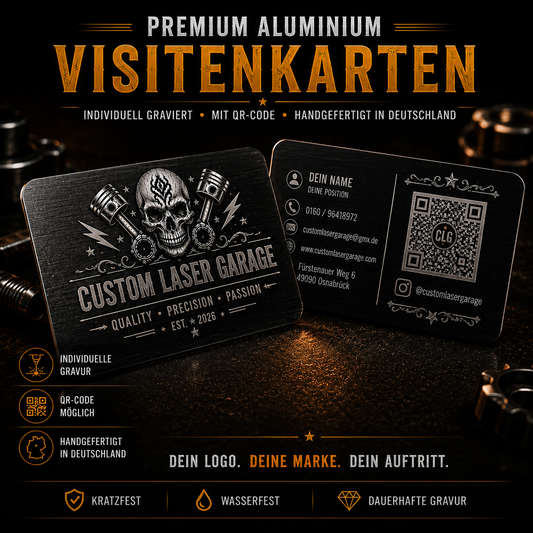CLG Premium Aluminium Visitenkarten mit Lasergravur & QR-Code
