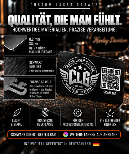 CLG Premium Aluminium Visitenkarten mit Lasergravur & QR-Code