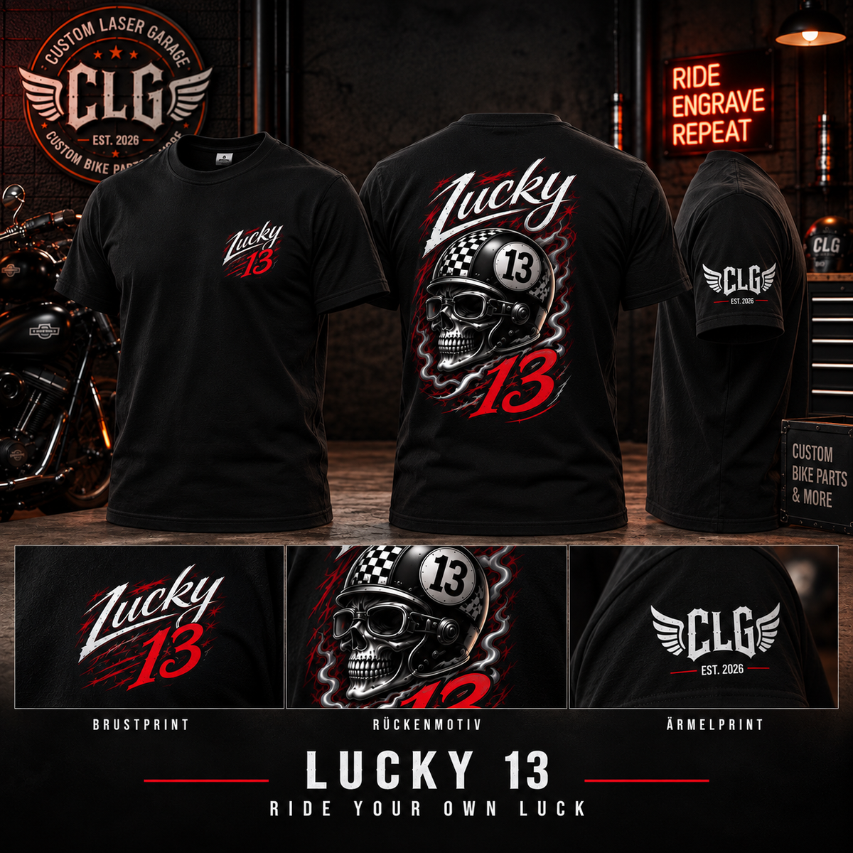 Lucky 13 – Death Rider Biker T-Shirt